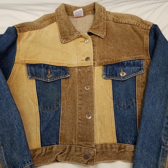 Golden Star Jackets & Blazers - Blue & tan cropped jean jacket
